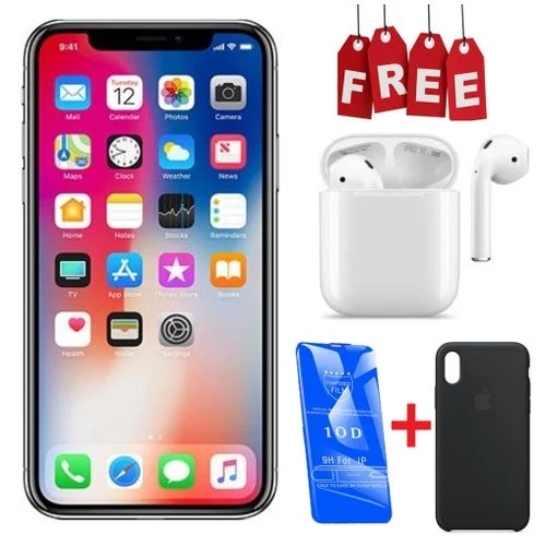 Apple iPhone X - 64GB HDD - 3GB RAM - Space Gray + Free AirPods + Cover + Protector