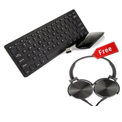 Wireless Keyboard & Mouse Combo + Free Wired Headphone – Black